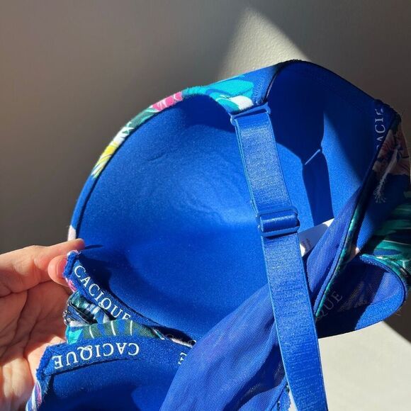 Cacique Boost Plunge Racerback Push-Up Bra blue floral print Size 38DDD - Picture 9 of 9